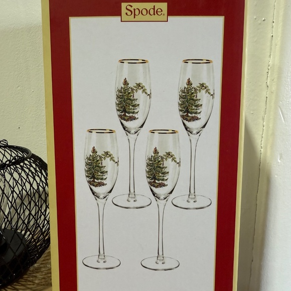 Set of 4 Spode Christmas Tree Champagne Fluted Glasses - Picture 5 of 5